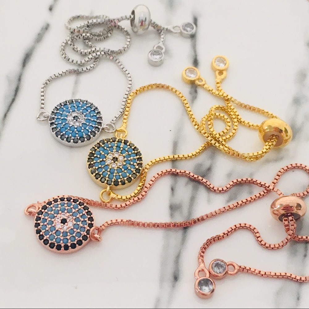Evil Eye Pave CZ Adjustable Bracelets NWT - Picture 3 of 6